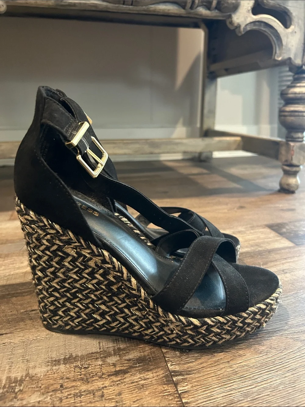 Express Black Suede Espadrille Wedge Sandals
